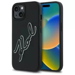 iPhone 15 Karl Lagerfeld 3D Rubber Signature tok - fekete