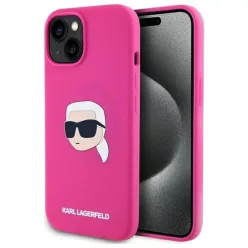   iPhone 15 KARL LAGERFELD fukszia tok MagSafe kompatibilis KLHMP15SSKHPPLF (SIL KL Head Print) tok
