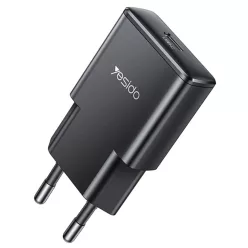   Yesido Wall Charger YC74 - GaN, Gyors Töltés, Ultra-Vékony, Intelligens Chip, Type-C, PD30W, 5V/3A - Fekete