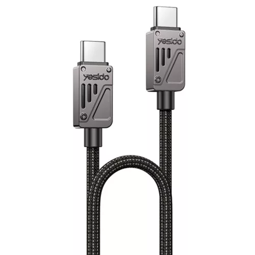 Yesido - Adatkábel (CA196) - Type-C to Type-C, Gyors töltés, 480Mbps, PD60W, CarPlay kompatibilis, cink ötvözet, 1.2m - Fekete