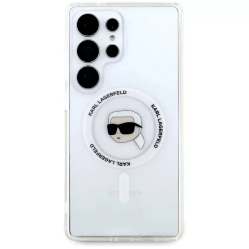 Karl Lagerfeld Button Karl Head Printed Logo Mágneses Samsung Galaxy S25 Ultra fehér tok