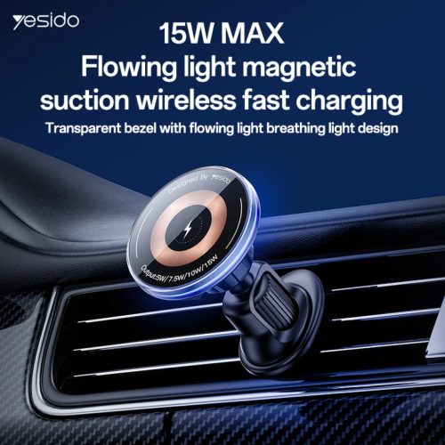 Yesido mágneses autós telefontartó C308 indukciós 15W levegő befúvóra fekete