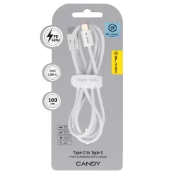   Blavec Cable Candy fonott - Type C to Type C - PD 60W 3A 1 méter (CCA-CC3W10) fehér
