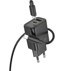   HOCO fali töltő USB-A + Type-C + Type-C Lightning kábel PD QC3.0 3A 30W N63 fekete,