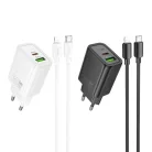 HOCO fali töltő USB-A + Type-C + Type-C Lightning kábel PD QC3.0 3A 30W N63 fekete,