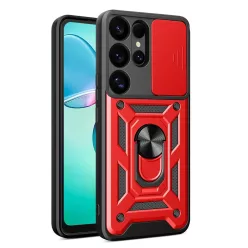   Hibrid páncél Camshield védelmet nyújtó tok kameraborítással és fém gyűrűvel Samsung Galaxy S25 Ultra - piros tok