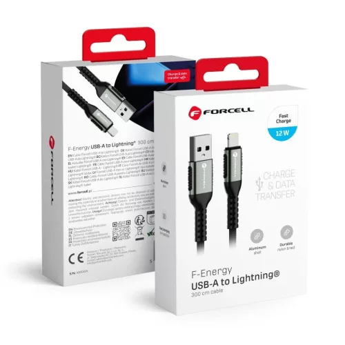 FORCELL F-ENERGY C257 kábel USB A - Lightning 2,4A 12W Cafule 3 m fekete,