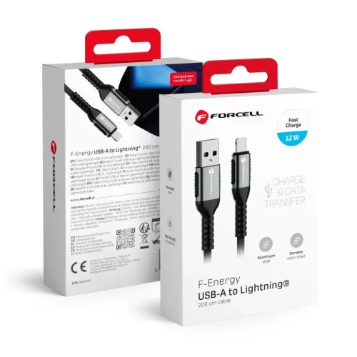 FORCELL F-ENERGY C257 kábel USB A - Lightning 2,4A 12W Cafule 2 m fekete