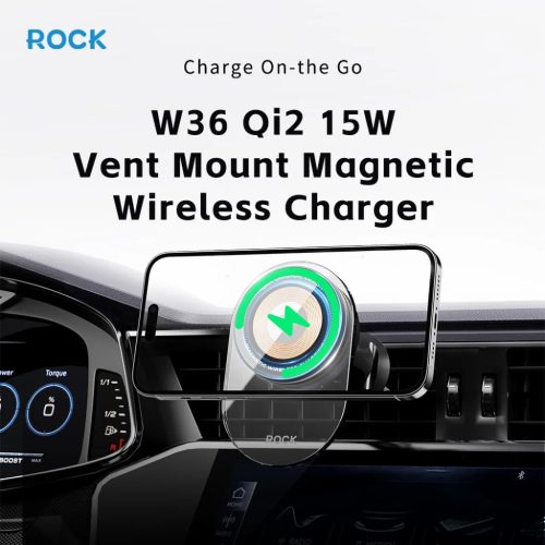 Rock mágneses autós tartó W36 Qi2 indukciós légkimeneti fekete,