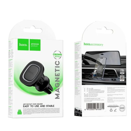HOCO mágneses autós telefontartó légbefúvóra H72 fekete fém szürke
