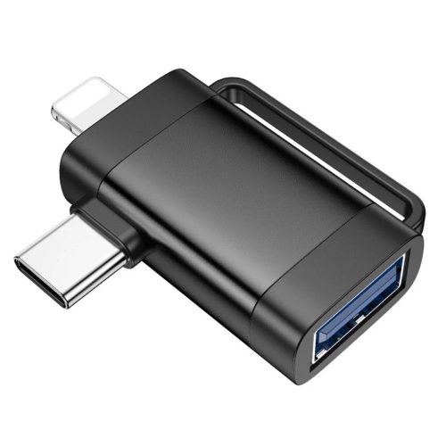HOCO adapter OTG 2in1 Type C (férfi) / Lightning (férfi) USB A (női) UA31F fekete