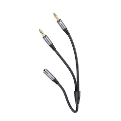   HOCO kábel AUX 2 az 1-ben 3,5 mm jack (női) 2 x 3,5 mm jack (férfi) UPA21 0,25 m fém szürke