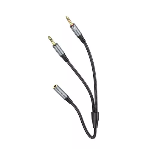 HOCO kábel AUX 2 az 1-ben 3,5 mm jack (női) 2 x 3,5 mm jack (férfi) UPA21 0,25 m fém szürke