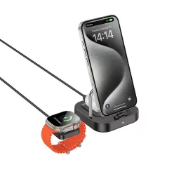   HOCO vezeték nélküli töltő 3 az 1-ben kompatibilis Apple Watch 3A 5W CQ16A fekete