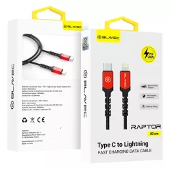   Blavec Cable Raptor fonott kábel - Type C - Lightning - PD 20W 2,4A 0,5 méter (CRA-CL24BR05) fekete-piros