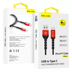   Blavec Cable Raptor fonott - USB Type-C - PD 66W 6A 1 méter (CRA-UC6BR10) fekete-piros