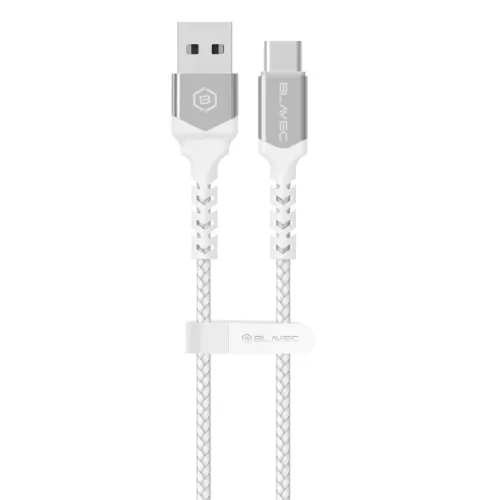 Blavec Kábel Raptor fonott - USB-C típus - PD 66W 6A 2 méter (CRA-UC6WS20) fehér-ezüst