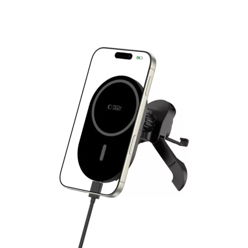 Tech-protect Mm15w-v6 Mágneses Magsafe Stabil Szellőzőrácsos Autós Tartó Vezeték Nélküli Töltő 15W Fekete/fekete