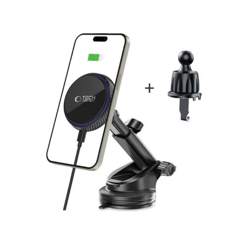 Tech-protect Mm15w-v4 Mágneses Magsafe Műszerfalra és Szellőzőbe Szerelhető Autós Telefontartó Vezeték Nélküli Töltő 15w Fekete