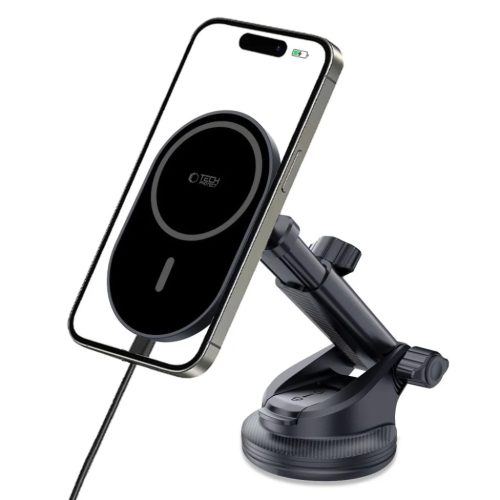 Tech-protect Mm15w-v6 Mágneses Magsafe Műszerfalra és Szellőzőre Rögzíthető Autós Telefontartó Vezeték Nélküli Töltő 15W Fekete/fekete