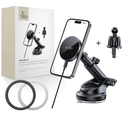   Tech-protect Mm15w-v5 magic-mágneses Magsafe műszerfal és szellőző autós tartó vezeték nélküli töltő 15W fekete/fekete