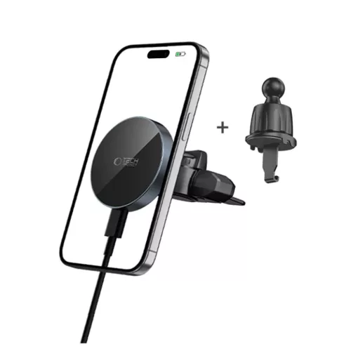 Tech-protect Mm15w-v5 Mágneses Magsafe Cd & Vent Autós Tartó Vezeték Nélküli Töltő 15w Fekete/fekete