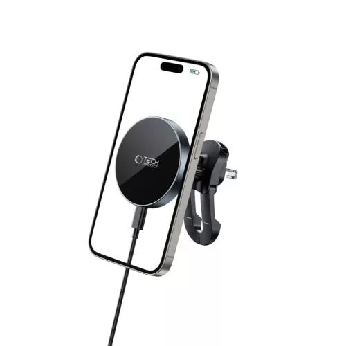 Tech-protect Mm15w-v5 Mágneses Magsafe Stability Ventilációs Rács Autós Tartó Vezeték nélküli Töltő 15w Fekete/fekete