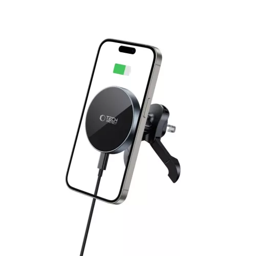Tech-protect Mm15w-v5 Mágneses Magsafe Stability Ventilációs Rács Autós Tartó Vezeték nélküli Töltő 15w Fekete/fekete