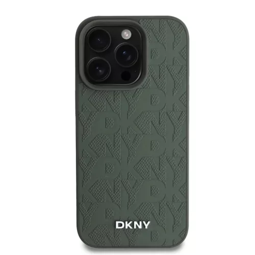 iPhone 16 Pro Zöld DKNY PU Bőr Rácsmintás Magsafe Tok