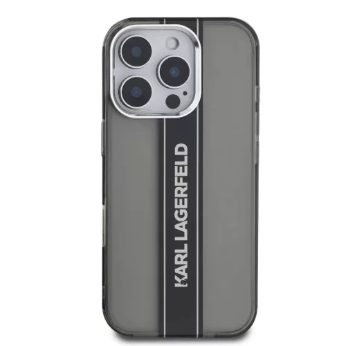 iPhone 16 Pro fekete Karl Lagerfeld IML Stripe Logo tok