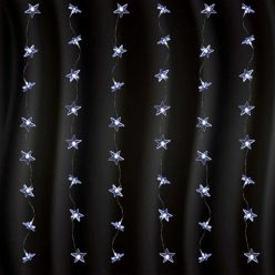   Home KAF 48L LED-es csillag fényfüggöny, 1,5x1 m / 48 db hidegfehér LED csillag figurákban, átlátszó vezeték, hálózati adapter, beltéri kivitel