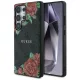 Guess Bőr 4G Virágmintás Fém Klasszikus Logós MagSafe Tok Samsung Galaxy S25 Ultra - Fekete tok