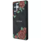 Guess Bőr 4G Virágmintás Fém Klasszikus Logós MagSafe Tok Samsung Galaxy S25 Ultra - Fekete tok