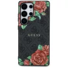 Guess Bőr 4G Virágmintás Fém Klasszikus Logós MagSafe Tok Samsung Galaxy S25 Ultra - Fekete tok