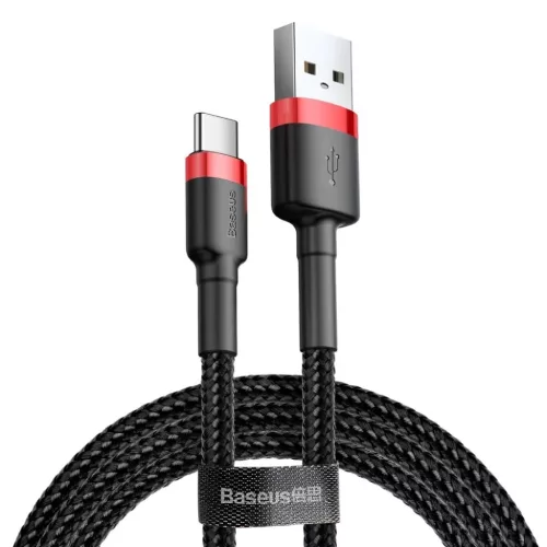 Baseus Cafule Nylon harisnyázott USB/USB-Type C kábel QC3.0 2A 3m fekete/piros