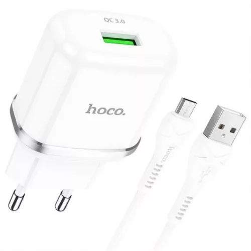 HOCO N3 Hálózati töltő adapter 18W QC3.0 3A + microUSB kábel 1m fehér