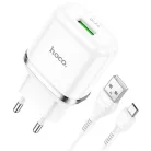 HOCO N3 Hálózati töltő adapter 18W QC3.0 3A + microUSB kábel 1m fehér