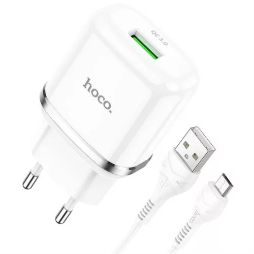HOCO N3 Hálózati töltő adapter 18W QC3.0 3A + microUSB kábel 1m fehér