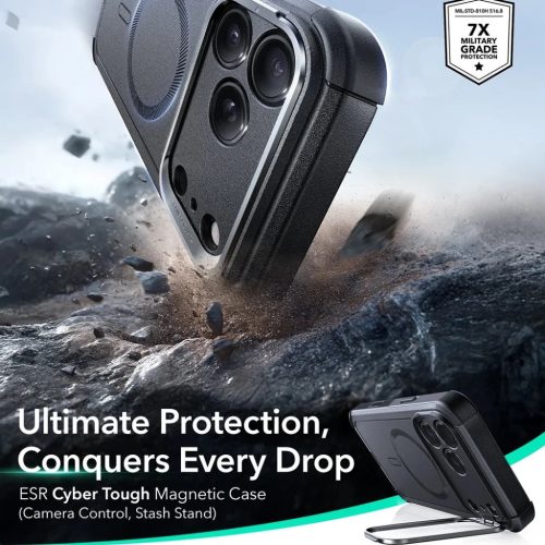iPhone 17 Pro Max Fekete ESR - Cyber Armor Kitámasztós tok