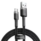 Baseus Cafule Nylon harisnyázott USB/USB-Type C kábel QC3.0 2A 2m fekete-szürke (CATKLF-CG1)