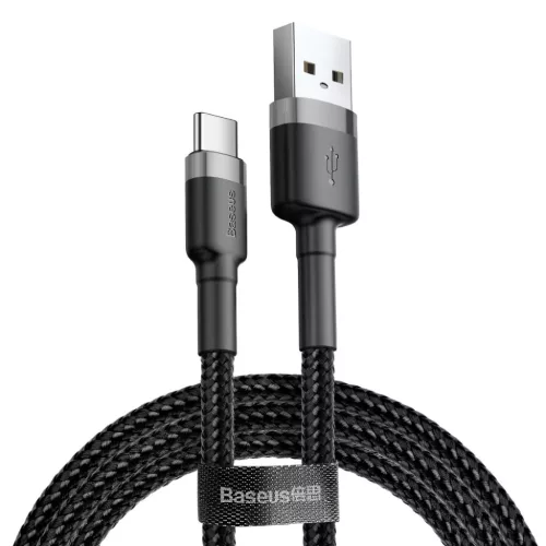Baseus Cafule Nylon harisnyázott USB/USB-Type C kábel QC3.0 2A 2m fekete-szürke (CATKLF-CG1)