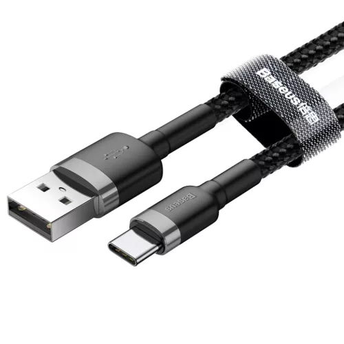 Baseus Cafule Nylon harisnyázott USB/USB-Type C kábel QC3.0 2A 2m fekete-szürke (CATKLF-CG1)