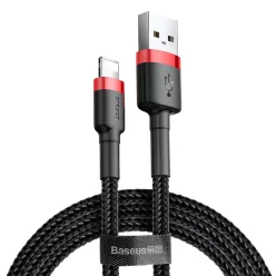   Baseus Cafule Nylon harisnyázott USB/Lightning kábel QC3.0 2.4A 0.5m fekete/piros (CATKLF-A19)