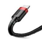 Baseus Cafule Nylon harisnyázott USB/Lightning kábel QC3.0 2.4A 0.5m fekete/piros (CATKLF-A19)