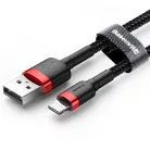 Baseus Cafule Nylon harisnyázott USB/Lightning kábel QC3.0 2.4A 0.5m fekete/piros (CATKLF-A19)