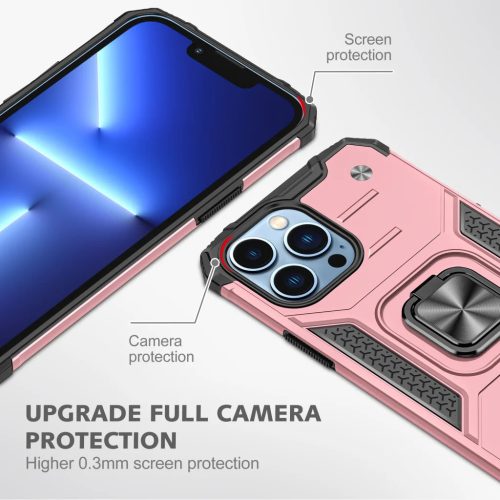 iPhone 14 Ring Armor Case Kickstand tok kihajtható mágneses támasszal rose gold Alphajack