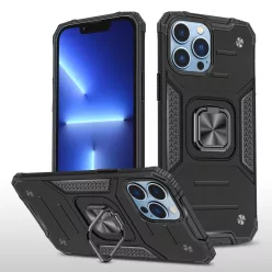   iPhone 14 Pro Max Ring Armor Case Kickstand tok kihajtható mágneses támasszal fekete Alphajack
