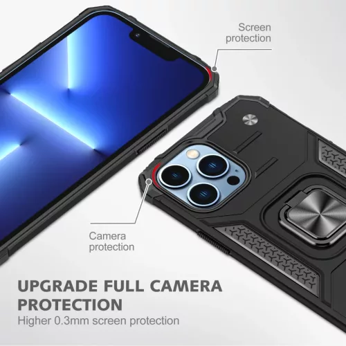 iPhone 14 Pro Max Ring Armor Case Kickstand tok kihajtható mágneses támasszal fekete Alphajack