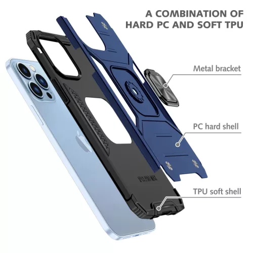 iPhone 14 Pro Max Ring Armor Case Kickstand tok kihajtható mágneses támasszal kék Alphajack