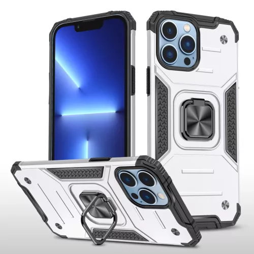iPhone 14 Pro Max Ring Armor Case Kickstand tok kihajtható mágneses támasszal ezüst Alphajack